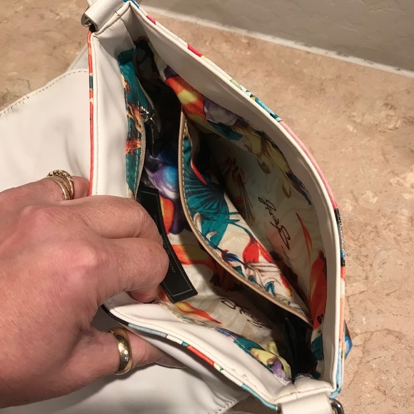 Sharif 1827 Abstract Floral Splatter Print Leather Crossbody Purse - Picture 10 of 12